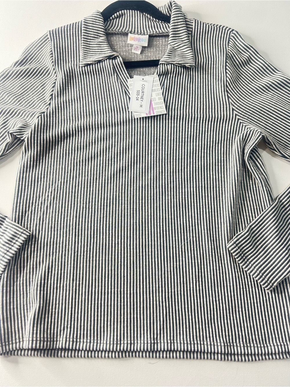 NWT Lularoe Medium Courtney Striped Long Sleeve Collared T-Shirt